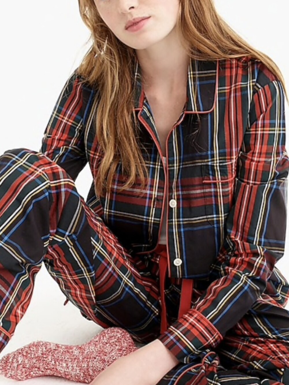 Vintage J. Crew Red & Black Plaid 2 Piece Cotton Men's Look Pajama Set - M
